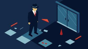 Scene Overview An aerial view of the whole scene with the detective near the broken window surrounded by evidence markers and glass shards on the ground.. vector