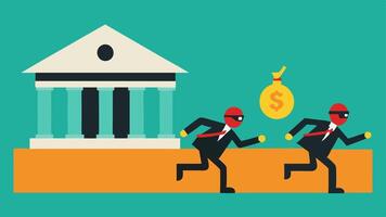 These descriptions create a vivid representation of a bank robbery in progress while maintaining simplicity and avoiding specific references.. vector