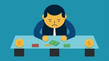 Under the Radar An overhead view of the boss leaning over a table odically sorting and counting different denominations of money with a frown of concentration.. vector