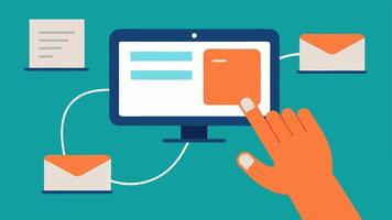 Uploading Content A closeup of hands using a mouse to drag and drop files into an online course platform for upload.. vector