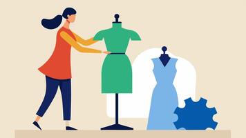 Prototype Development A designer d an outfit on a dress form made from recycled paper experimenting with new shapes and styles.. vector