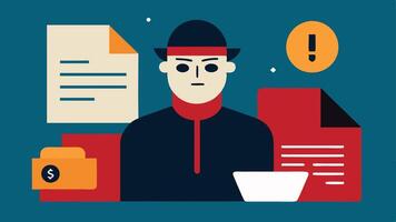These descriptions can serve as inspiration for illustrations that portray the theme of a criminal using forged documents.. vector