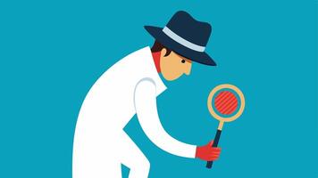 Using a Magnifying Glass A forensic expert examines the dusted fingerprint with a magnifying glass to inspect its details.. vector