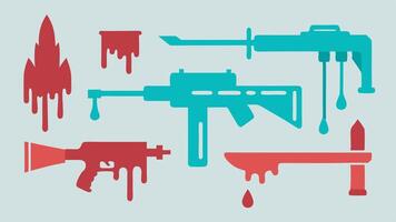These descriptions can help visualize simple illustrations featuring the theme of dripping from various weapons while maintaining clarity and simplicity.. vector
