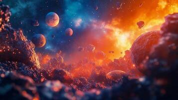 Banner dedicated to World Space Week. Conquest of space by people. photo