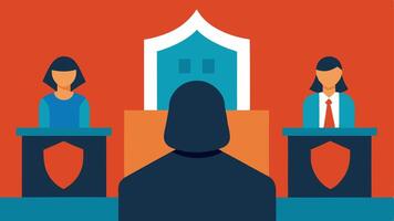 These descriptions aim to capture the essence of a courtroom environment focused on the witness protection program emphasizing anonymity and security during the testimony process.. vector