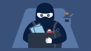 Stolen Items A closeup view of various items being p into a backpack by a burglar including jewelry and electronics with shadows around.. vector