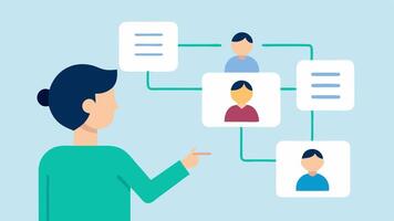 Risk Assessment A counselor using a flow chart to explain a genetic risk assessment process pointing to various options while the patient listens attentively.. vector