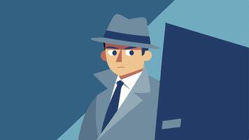 Stealthy Pose The detective peeking over the side of the car door wearing a fedora and trench coat with a hint of a smirk on their face.. vector