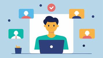 User Persona Creation Illustrating a consultant creating user personas on a computer with visual representations of different customer types including demographics and preferences.. vector