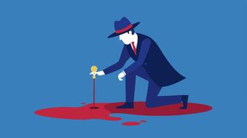 These descriptions can serve as a guideline for creating illustrations that convey the theme of a detective analyzing spatter in a crime scene setting.. vector