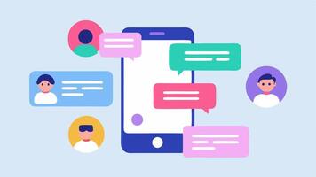 Support Community A depiction of a chat feature within the app showing users communicating and supporting each other through text bubbles.. vector