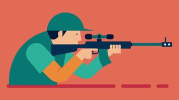 Signal Relay An illustration showing the sniper communicating with the team via hand signals while carefully aiming with their rifle maintaining a watchful eye.. vector