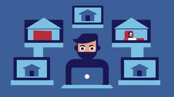 Surveillance Footage A hacker monitoring multiple feeds of bank security cameras on a split screen planning their next move to avoid getting caught.. vector