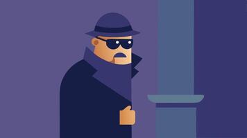 Undercover Operation A police officer in disguise secretly observing the exchange from behind a nearby column with a focused look on their face.. vector