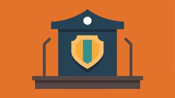 Shield Symbol A visual representation of a shield symbol in front of the witness stand indicating protection and security during the proceedings.. vector