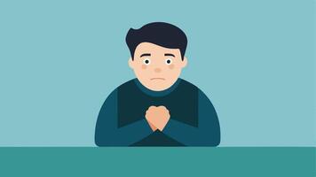 Suspect at the Table A of a suspect sitting nervously at the table with their hands clasped in front of them and a concerned expression on their face.. vector