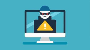 Security Breach Alert An alert notification displayed on a computer screen with a hackers head peeping over the edge emphasizing the urgency of the breach.. vector