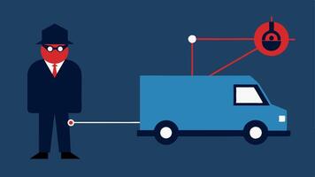 Street View A depiction of the suspect on the street with a line connecting them to the surveillance van showing the hidden nature of the operation.. vector