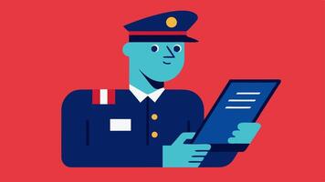 Regulatory Updates An Officer reading through and taking notes on recent regulatory updates on a tablet depicting the ongoing need for professionals to stay informed.. vector