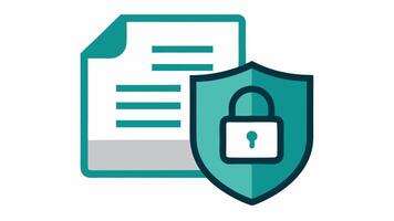 Shield Icon with Lock and Document An illustration of a shield icon combined with a padlock and a document symbolizing data security and protection.. vector