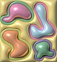 Multicolored inflated wavy shapes with smooth shiny surface on yellow background, 3D rendering illustration photo