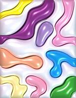 Multicolored inflated wavy shapes with smooth shiny surface on gray background, 3D rendering illustration photo
