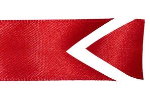 Piece of red silk ribbon with sharp end on isolated background, decor photo