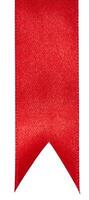 Piece of red silk ribbon with sharp end on isolated background photo