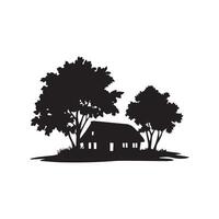 A house and trees in silhouette on a white background vector