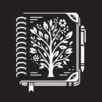 A notebook with a tree on it and a pen vector