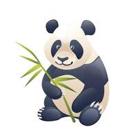Illustration of a panda with a bamboo branch, realistic in 3D style. vector