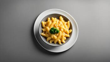 Mac and cheese served in dish isolated grey background top view singapore fast food photo