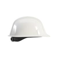 White hard hat from side view isolated on white background, 3d render. White helmet cutout for Labour Day concept. photo