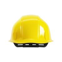 Yellow hard hat from back view isolated on white background, 3d render. Yellow helmet cutout for Labour Day concept. photo