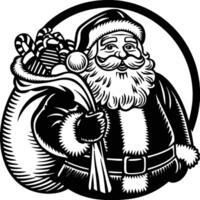 2D line art of Santa claus bringing gift with monochonre color drawing illustration vector