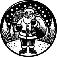 2D line art of circle sticker Santa claus with monochonre color drawing illustration vector