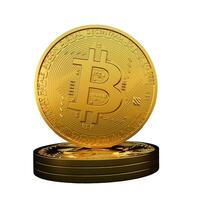 Bitcoins isolated on white background, Bitcoin realistic concept illustration, Cryptocurrency symbol, Digital currency BTC, 3D rendering. photo