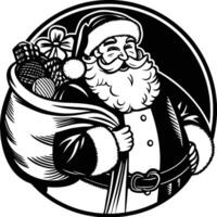 2D Emblem line art of Santa claus with monochonre color drawing illustration vector