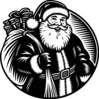 Black And white2D line art of Santa claus with monochonre color drawing illustration vector