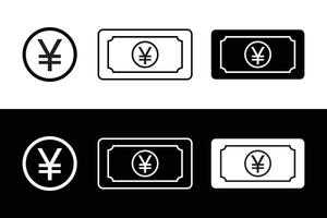 Japanese yen bill icon flat white and black trendy style illustration. Japanese yen money icon in flat style. vector