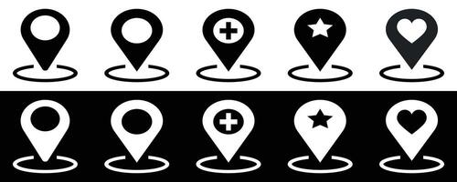 Map location pin, favorite location marker. Map pointer with star, heart icon illustration. vector