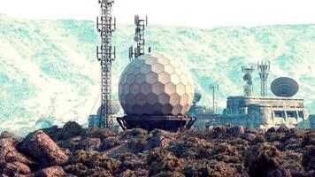 Military base surrounded by mountains featuring communication arrays and domes video