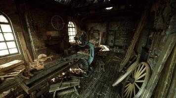 Old workshop with traditional tools and rustic furniture video