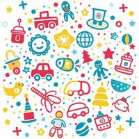 a colorful set of toys and objects in a circle vector