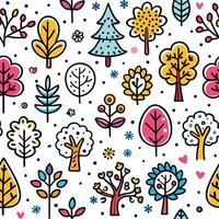 seamless pattern with colorful trees and flowers vector