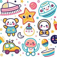 cute space themed items, including a star, a rocket, a spaceship, and a space vector