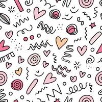 seamless pattern with doodles and hearts vector