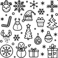 a set of christmas icons in a line style vector