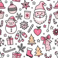 christmas seamless pattern with santa claus, snowman, christmas tree, presents and vector